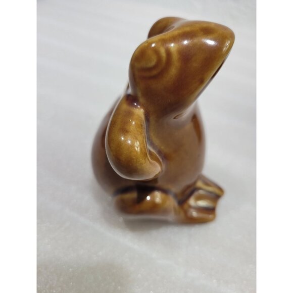 Vintage Ceramic Frogs 3 Brown Glaze Relaxing Figurines Shelf Sitter Table Decor - Picture 3 of 10